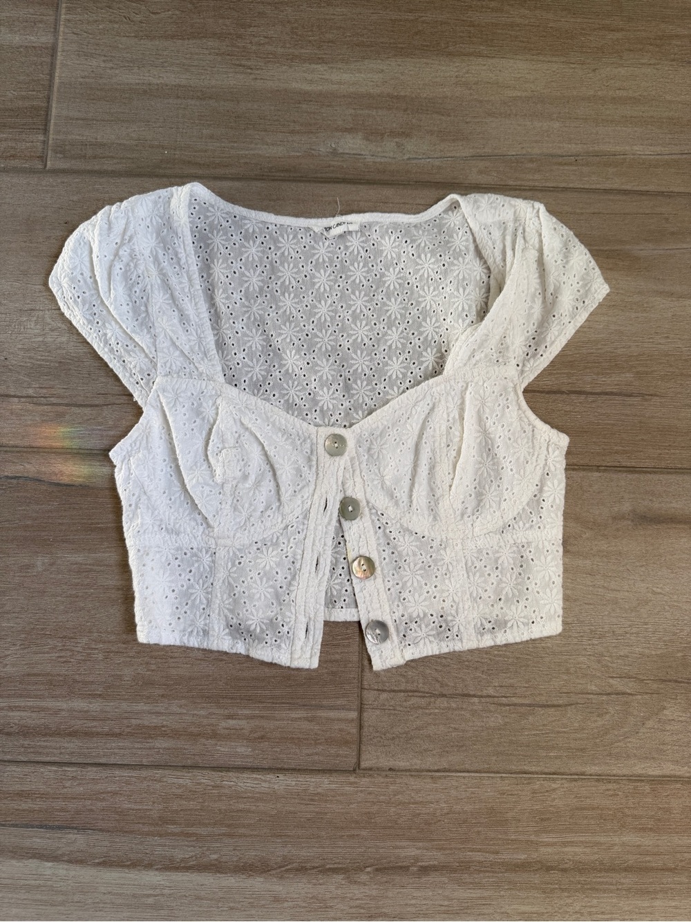 Cotton Candy White Eyelet Button-Front Bustier Crop Top